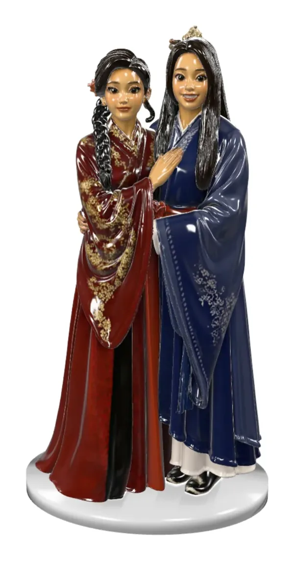 3D náhled figurky: Nicole & Yu Heng, Objetí z boku. Jejich volba