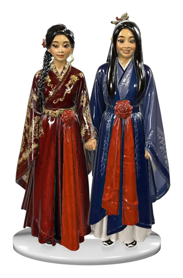 3D náhled figurky: Nicole & Yu Heng, Držení za ruce
